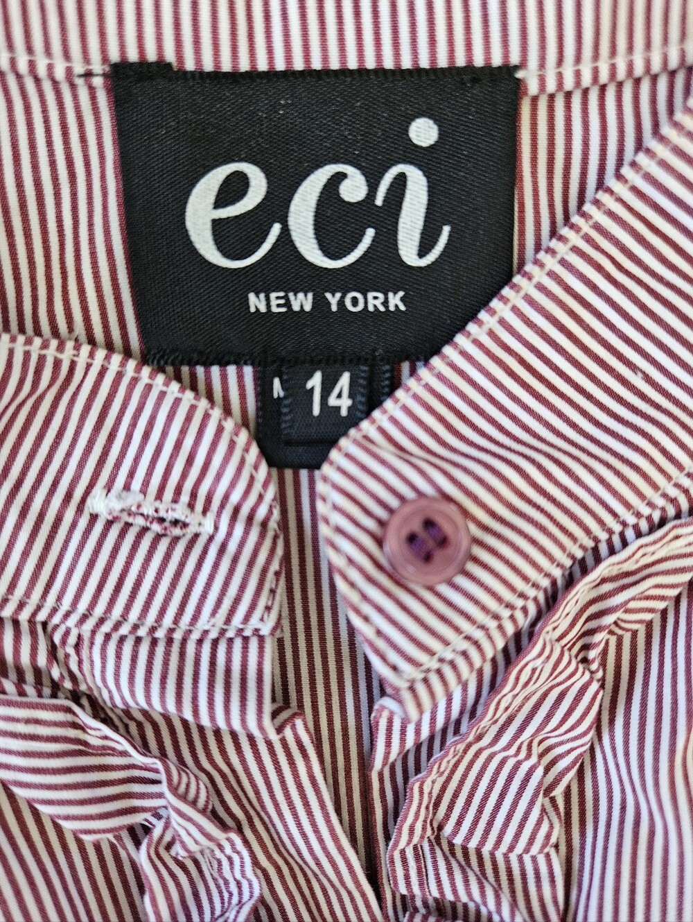 NEVER WORN ECI Pinstriped Button-Front Ruffle Hem Dress + Pockets Size Sz 14 - Picture 2 of 12